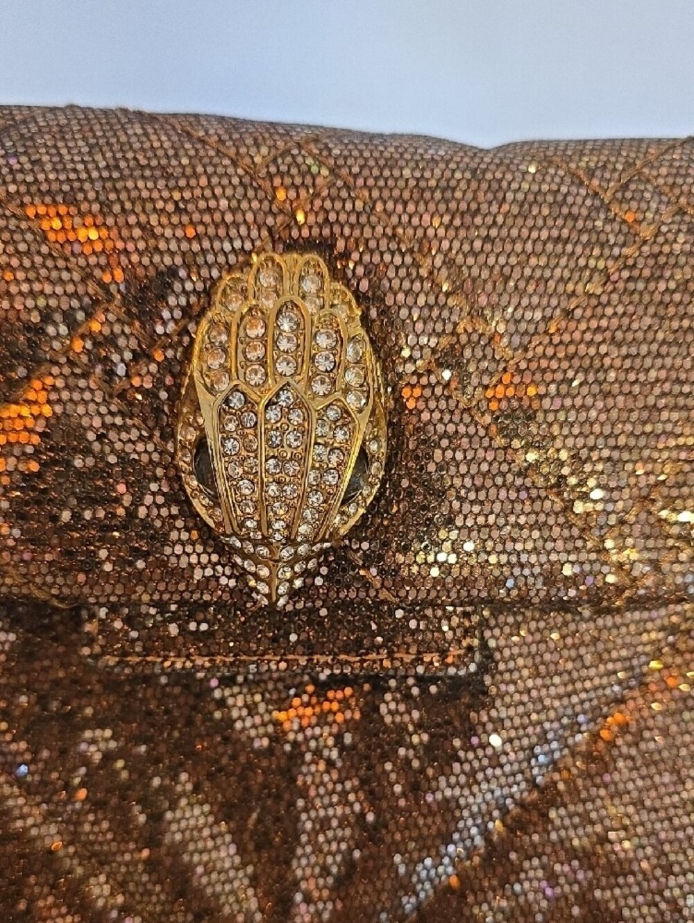 Kurt Geiger Bronze Sequin Quilted Crossbody with Crystal Clasp - Picture 3 of 5